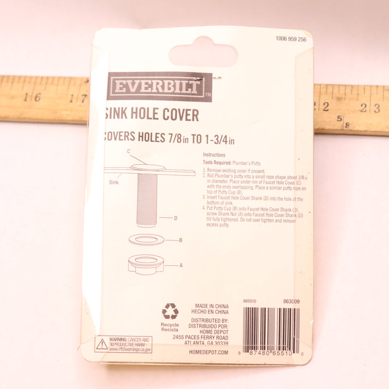 Everbilt Kitchen Sink Hole Cover in Ice Plastic White 7/8" - 1-3/4" 1006 595 256