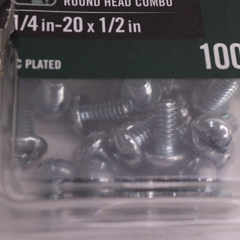 (34-Pk) Everbilt Round-Head Combination Machine Screw ZP Steel 1/4"-20 x 1/2"