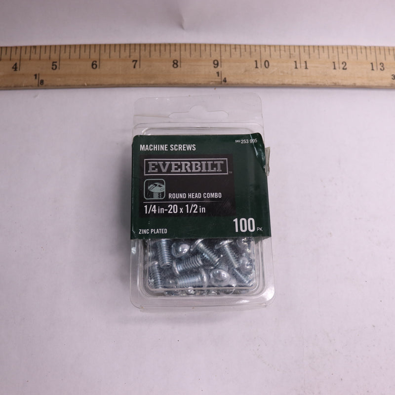 (100-Pk) Everbilt Round-Head Combination Machine Screw Zinc 1/4" x 1/2" 253 995