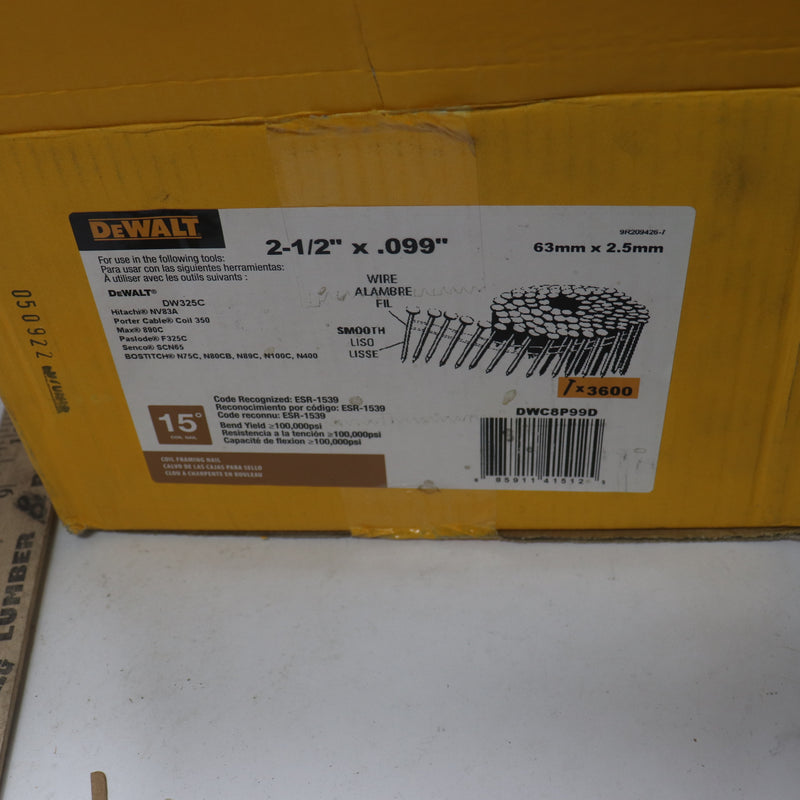 (3600-Pk) DeWalt Framing Nails 2-1/2" Long x 0.099" DWC8P99D Complete