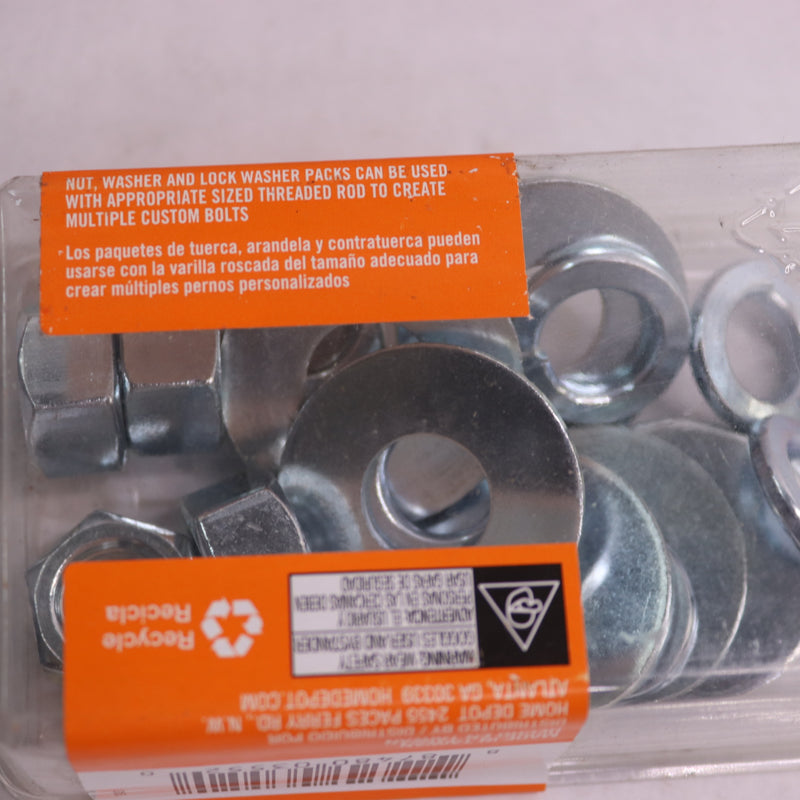 (18-Pk) Everbilt Nuts, Washer and Lock Washer Zinc-Plated 1/2" 281 671