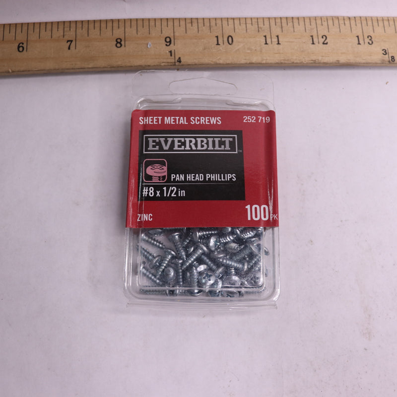 (100-Pk) Everbilt Phillips Pan Head Sheet Metal Screws Zinc Plated