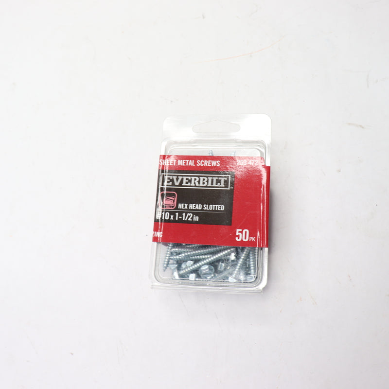 (50-Pk) Everbilt Phillips Hex-Head Sheet Metal Screws Zinc-Plated