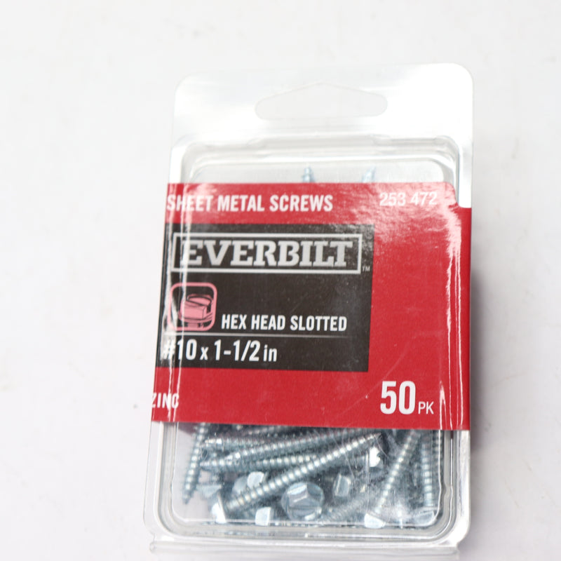 (50-Pk) Everbilt Phillips Hex-Head Sheet Metal Screws Zinc-Plated