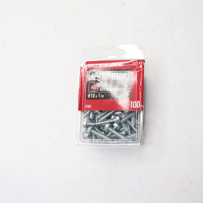 (100-Pk) Everbilt Hex Head Slotted Drive Sheet Metal Screws Zinc Plated