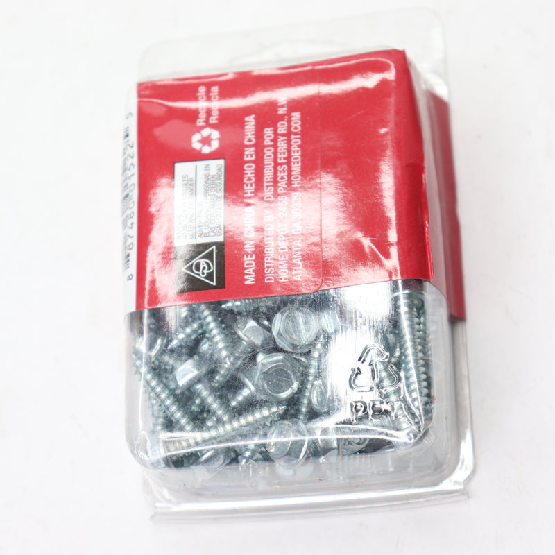 (100-Pk) Everbilt Hex Head Slotted Drive Sheet Metal Screws Zinc Plated