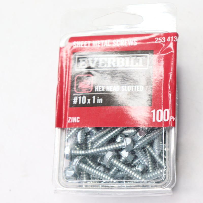 (100-Pk) Everbilt Hex Head Slotted Drive Sheet Metal Screws Zinc Plated