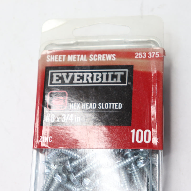 (100-Pk) Everbilt Hex Head Slotted Sheet Metal Screws