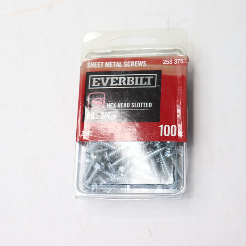 (100-Pk) Everbilt Hex Head Slotted Sheet Metal Screws