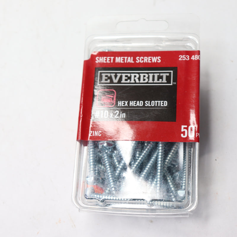 (100-Pk) Everbilt Slotted Hex Head Zinc Plated Sheet Metal Screws