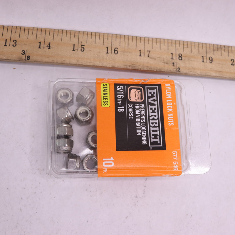 (9-Pk) Everbilt Nylon Lock Nuts Stainless Steel 5/16"-18 577 546