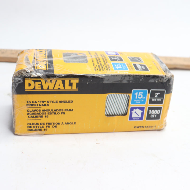 (1000-Pk) Dewalt Finish Nails Chisel Point Steel 22.5° 15 Ga 2" DWFN1532-1
