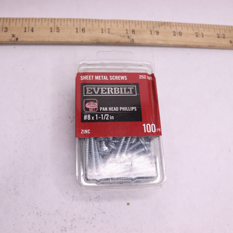 (100-Pk) Everbilt Phillips Pan Head Sheet Metal Screw Zinc