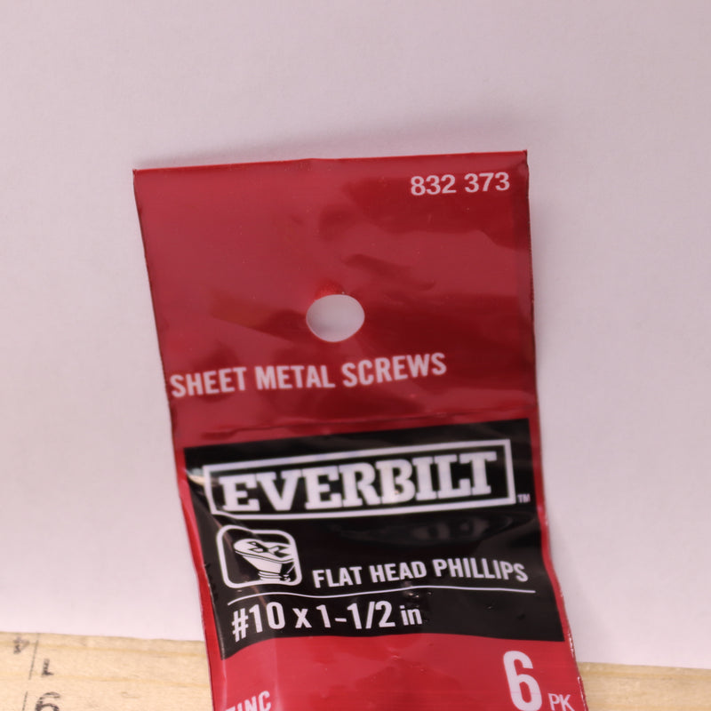 (6-Pk) Everbilt Phillips Flat Head Zinc Plated Sheet Metal Screws