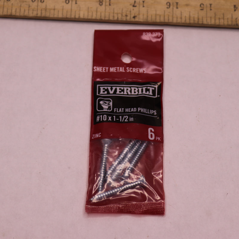 (6-Pk) Everbilt Phillips Flat Head Zinc Plated Sheet Metal Screws