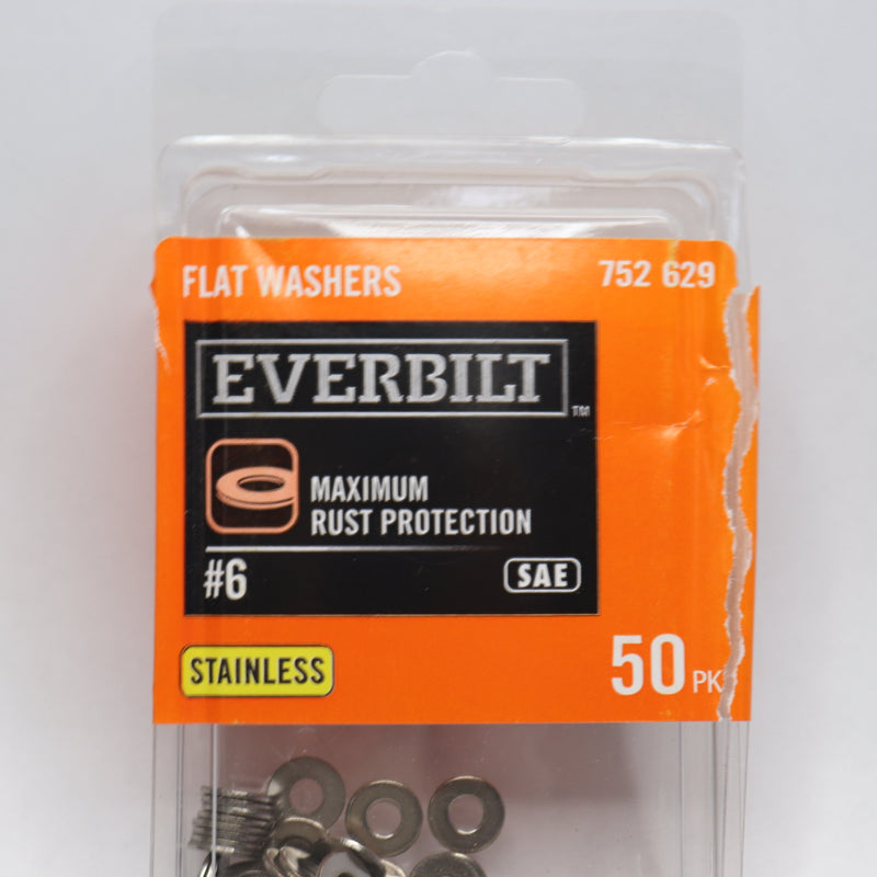 (50-Pk) Everbilt Flat Washers Stainless Steel