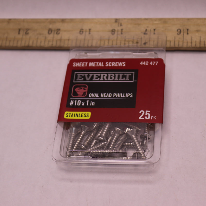 (25-Pk) Everbilt Phillips Oval Head Sheet Metal Screws Stainless Steel 442 477