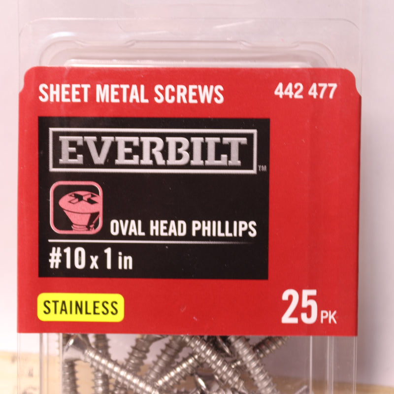 (25-Pk) Everbilt Phillips Oval Head Sheet Metal Screws Stainless Steel 442 477