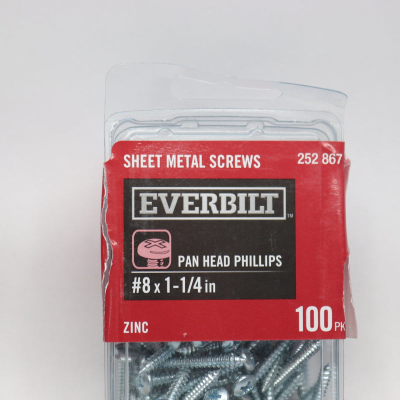 (100-Pk) Everbilt Phillips Pan Head Sheet Metal Screws