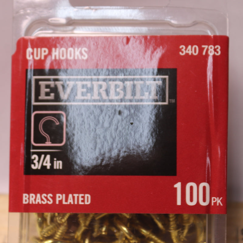 (100-Pk) Everbilt Cup Hook Brass-Plated 3/4" 340 783