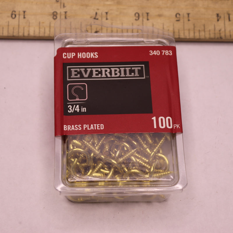 (100-Pk) Everbilt Cup Hook Brass-Plated 3/4" 340 783