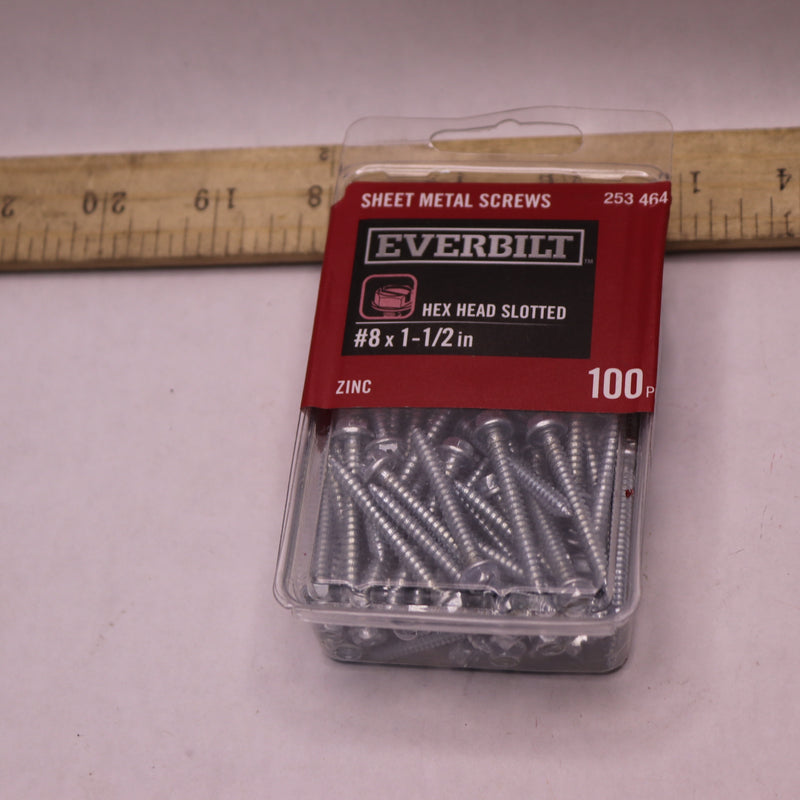 (100-Pk) Everbilt Slotted Hex Head Sheet Metal Screw Zinc Plated