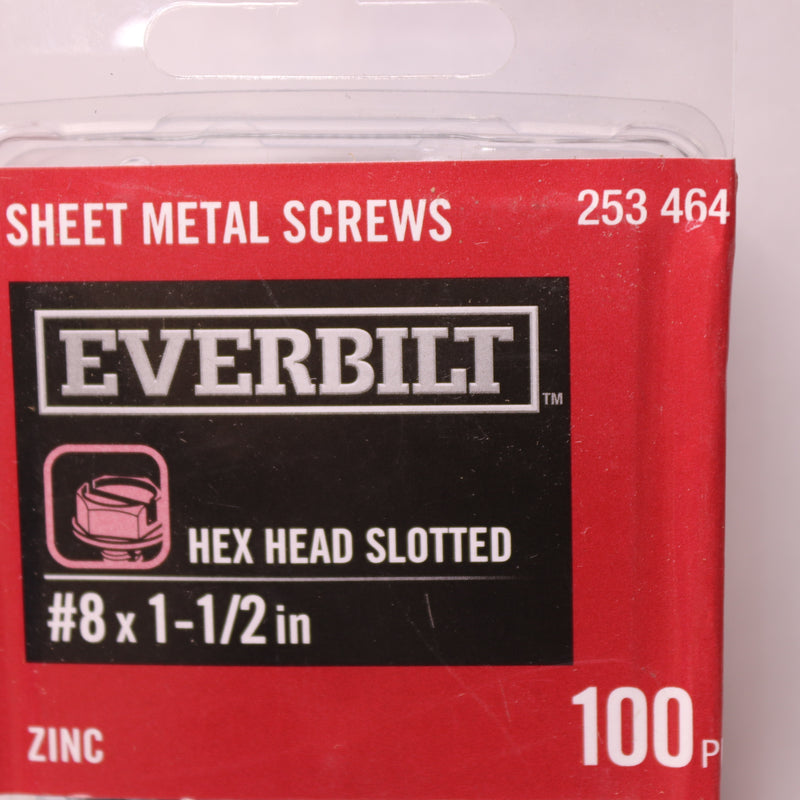 (100-Pk) Everbilt Slotted Hex Head Sheet Metal Screw Zinc Plated