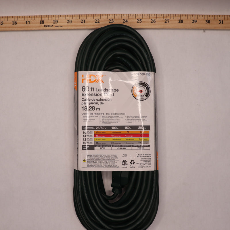 HDX Extension Cord Green 10amp 125V 16/3 x 60' 1003 088 455