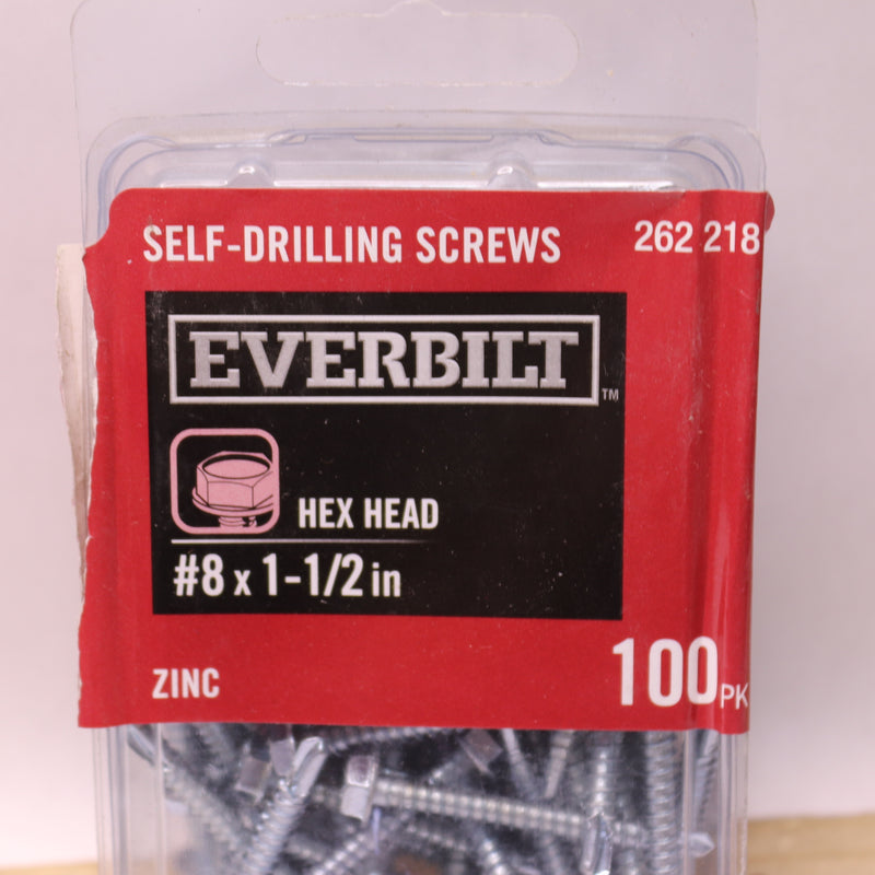 (100-Pk) Everbilt Hex Head Self Drilling Screws Zinc Plated