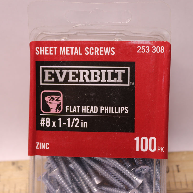 (100-Pk) Phillips Flat Head Zinc Plated Sheet Metal Screws