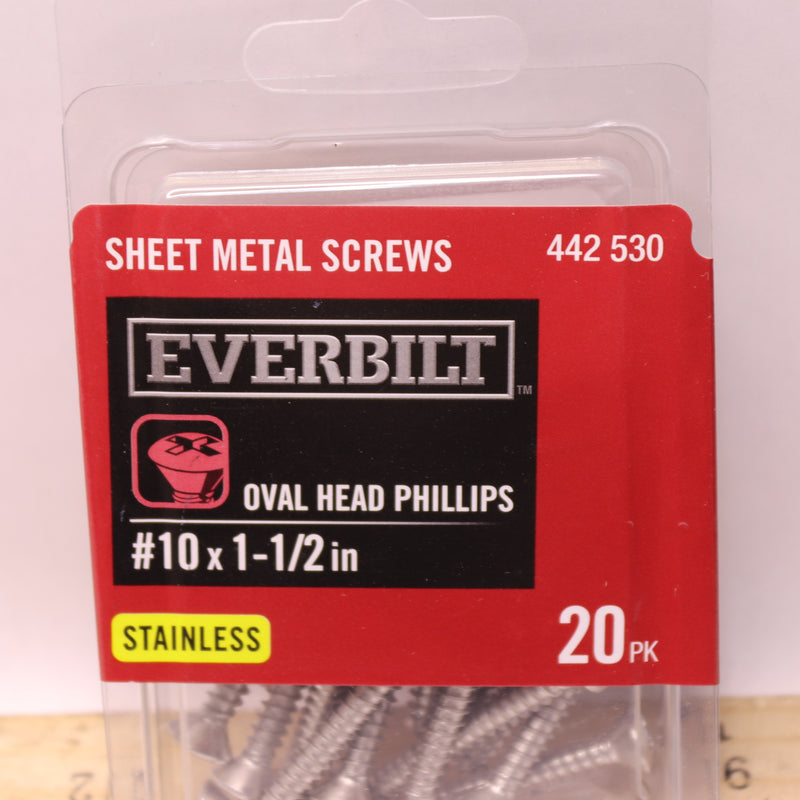 (20-Pk) Everbilt Phillips Oval Head Sheet Metal Screws