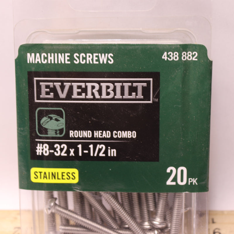 (20-Pk) Everbilt Round-Head Combo Drive Machine Screws 8-32 tpi x 1-1/2"