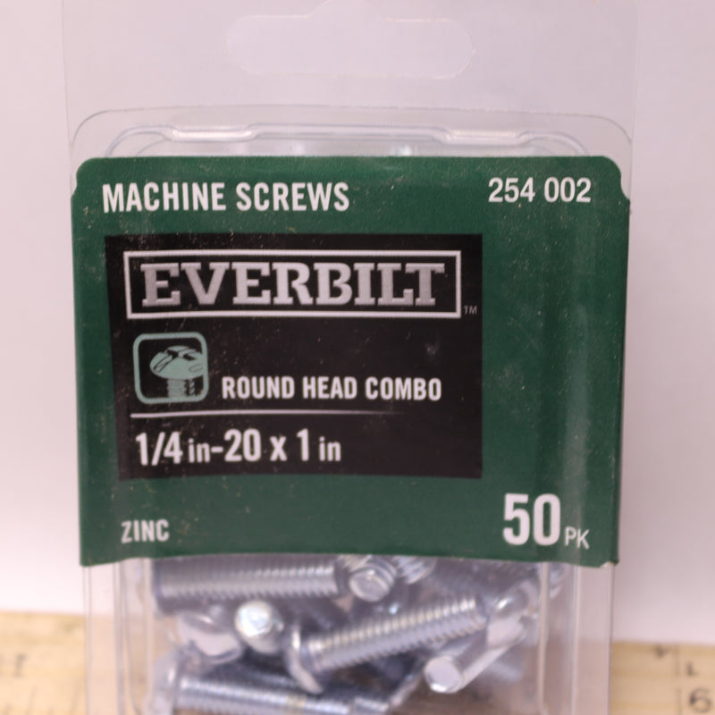 (50-Pk) Everbilt Combo Round Head Machine Scres Zinc Plated 1/4"-20 x 1"