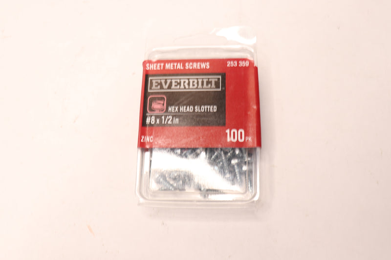 (100-Pk) Everbilt Slotted Hex Head Sheet Metal Screws Zinc Plated