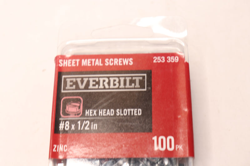 (100-Pk) Everbilt Slotted Hex Head Sheet Metal Screws Zinc Plated