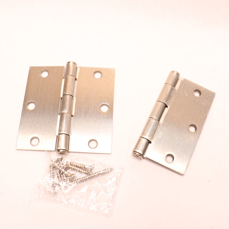 (2-Pk) Everbilt Square Corner Squeak-Free Door Hinges Satin Nickel 3-1/2"