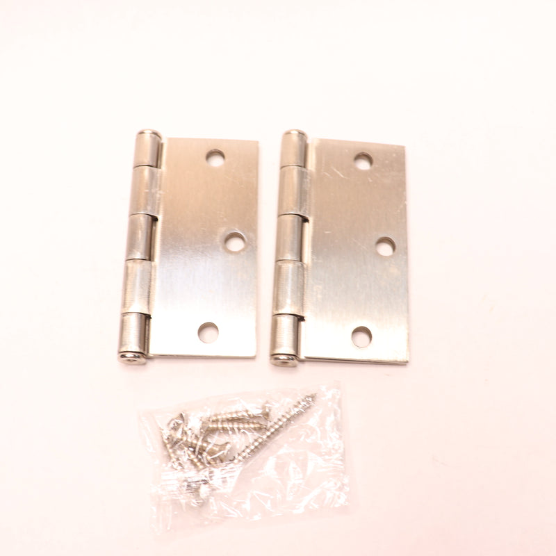 (2-Pk) Everbilt Square Corner Squeak-Free Door Hinges Satin Nickel 3-1/2"