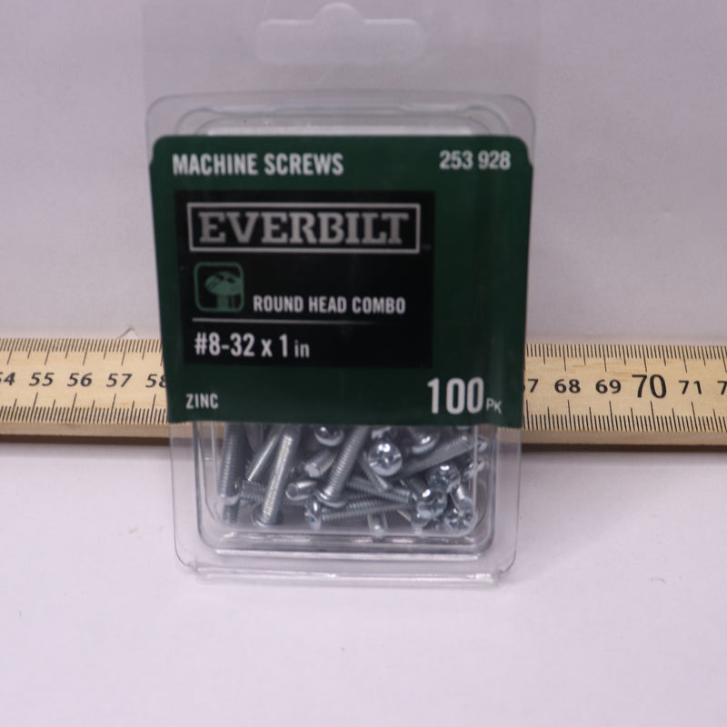 (100-Pk) Everbilt Round-Head Machine Screw Alloy Steel 8-32tpi x 1" 253928