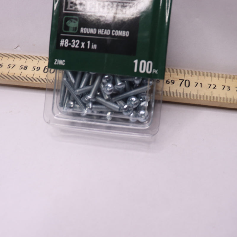 (100-Pk) Everbilt Round-Head Machine Screw Alloy Steel 8-32tpi x 1" 253928