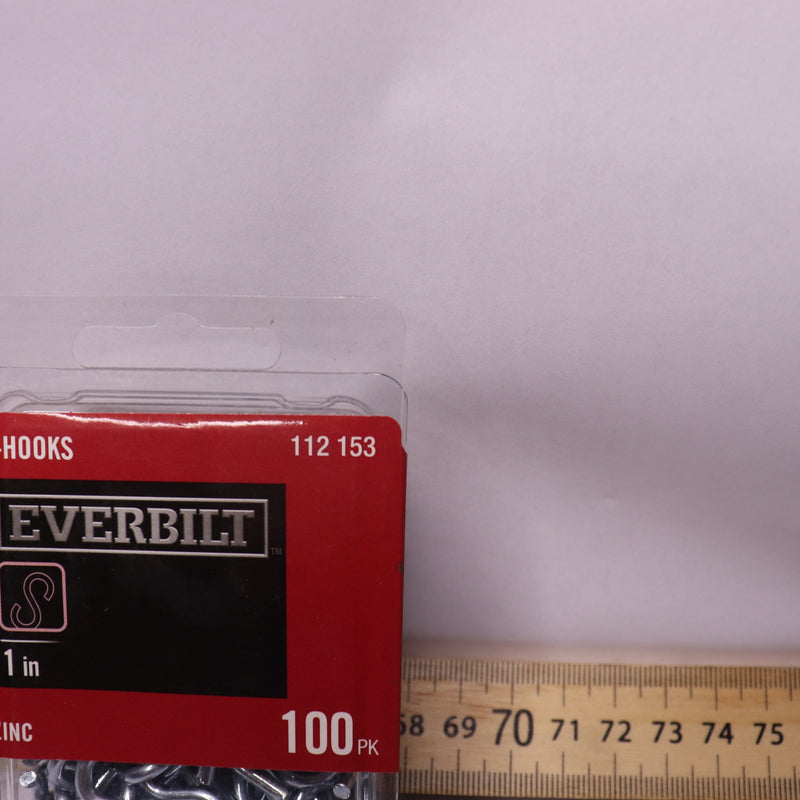 (100-Pk) Everbilt S-Hook Zinc Plated 1" 112153