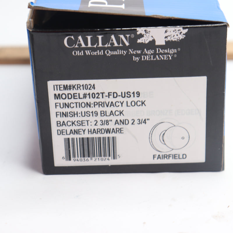 Callan Privacy Fairfield Knob Powder Coated Black 102T-FD-US19