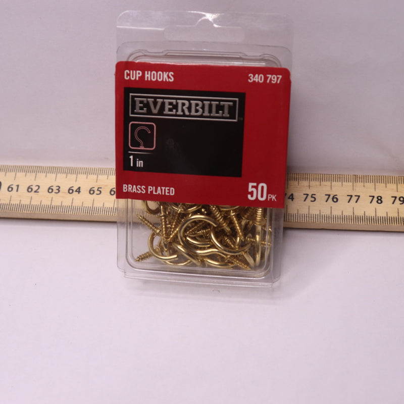 (50-Pk) Everbilt Cup Hooks Brass-Plated 1" 340797