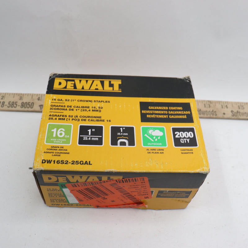 (2000-Pk) Dewalt Galvanized Staple 16 Gauge 1" DW16S2-25GAL
