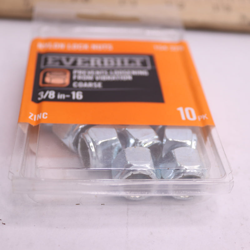 (10-Pk) Everbilt Lock Nuts Nylon Zinc 16 TPI - 3/8" 154 375