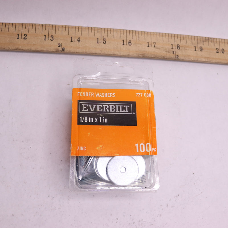 (100-Pk) Everbilt Fender Washer Zinc-Plated 1/8" x 1" 727 088