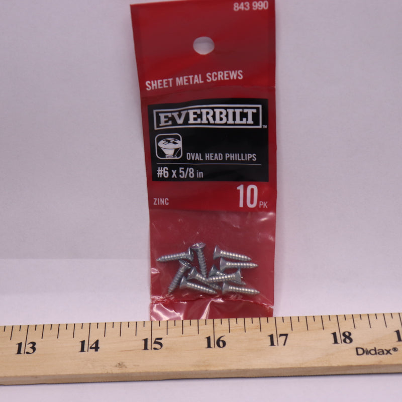 (10-Pk) Everbilt Phillips Oval Head Sheet Metal Screws Zinc Plated