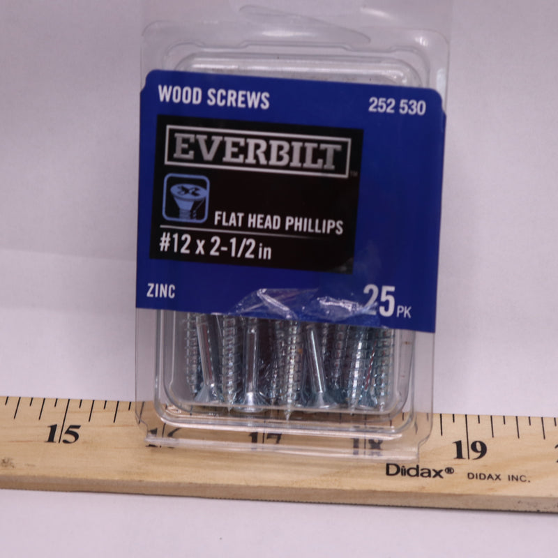 (25-Pk) Everbilt Phillips Flat Head Wood Screws Zinc Plated