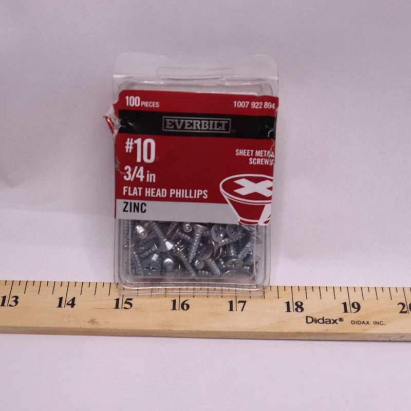 (100-Pk) Everbilt Phillips Flat Head Sheet Metal Screw Zinc Plated