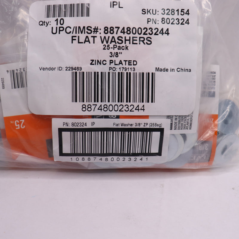 (25-Pk) Everbilt Flat Washer Zinc Plated Steel 3/8" 328154 - Bag of 10