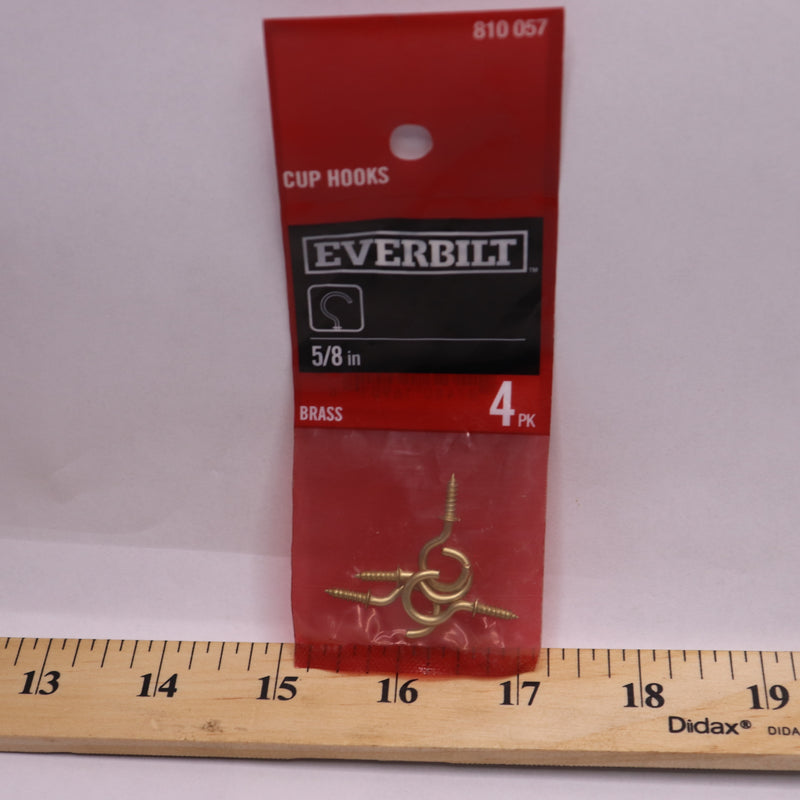 (4-Pk) Everbilt Cup Hooks Steel Brass-Plated 5/8" 810057